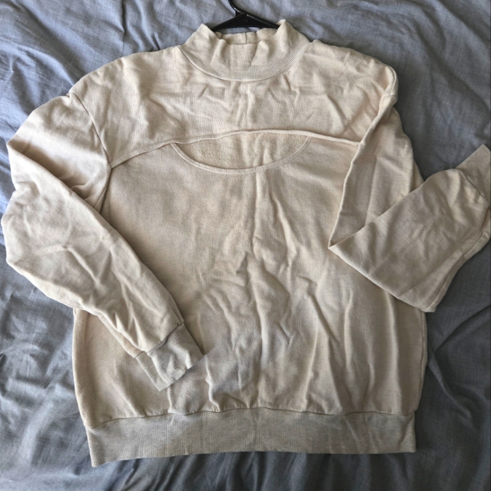Anthropologie Women's Cream Chest Cut-Out Sweatshirt Size L Used